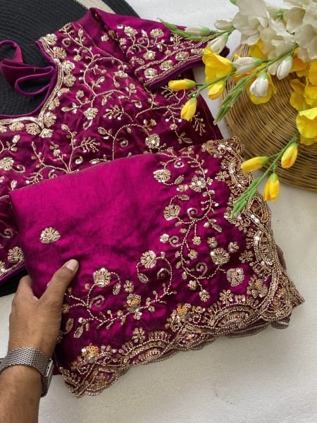 Ethnic Rani Pink Fandy Satin Silk Saree with Cut Dana C Pallu For Wedding Wear Silk Sarees Wholesale