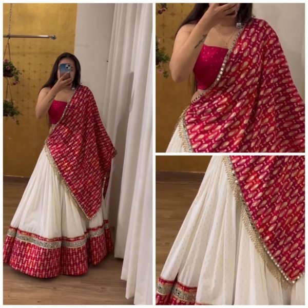 Ethnic Red and White Lehenga Choli for Wedding Wear  Designer Lehenga Choli
