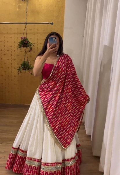 Ethnic Red and White Lehenga Choli for Wedding Wear  Designer Lehenga Choli