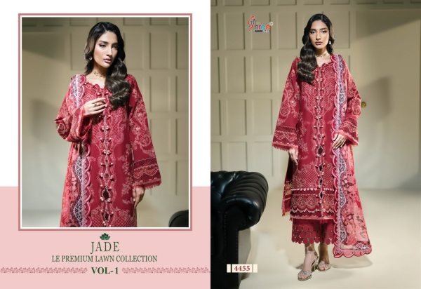 Ethnic Red Premium Jade Le Lawn Cotton Suit with Heavy Embroidery for Women Pakistani Suits Wholesale