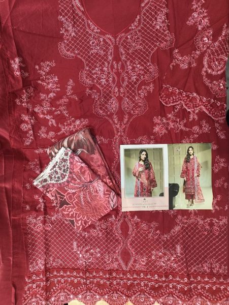 Ethnic Red Premium Jade Le Lawn Cotton Suit with Heavy Embroidery for Women Pakistani Suits Wholesale