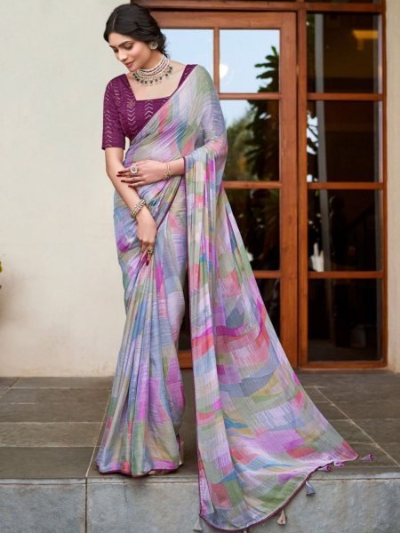 Ethnic Satin Printed Saree with Embroidered Blouse Wholesale Party Wear Sarees for Resellers Printed Cotton Sarees Wholesale