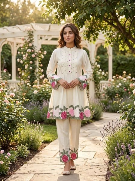 Ethnic Summer Wear Designer Roman Fabric Co Ord Set with Embroidery Work for Resellers and Retailers CO ORD Sets