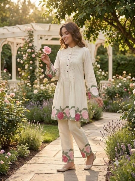 Ethnic Summer Wear Designer Roman Fabric Co Ord Set with Embroidery Work for Resellers and Retailers CO ORD Sets