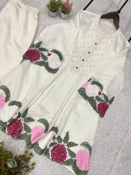 Ethnic Summer Wear Designer Roman Fabric Co Ord Set with Embroidery Work for Resellers and Retailers CO ORD Sets