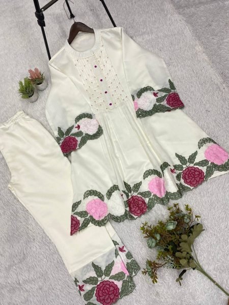 Ethnic Summer Wear Designer Roman Fabric Co Ord Set with Embroidery Work for Resellers and Retailers CO ORD Sets