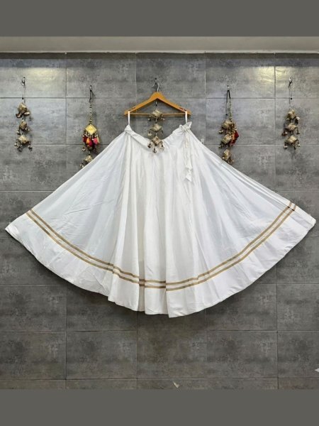 Ethnic Walnut White Rayon Lehenga Skirt with Gota Detail  