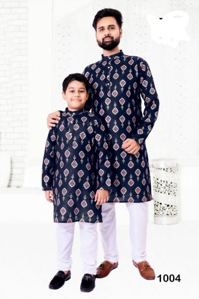 Ethnic Wear Foil Printed Kurta for Adult and Kids Father Son Collection 