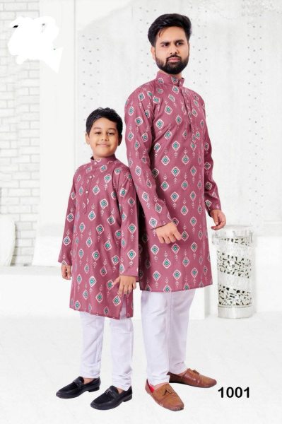 Ethnic Wear Foil Printed Kurta for Adult and Kids Father Son Collection 