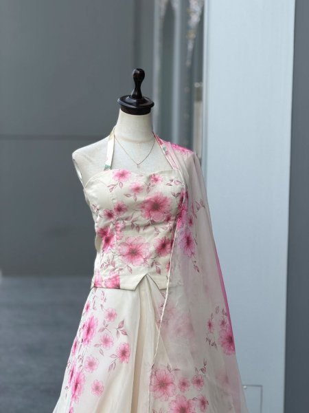 Ethnic White Designer Organza Lehenga with Digital Print and Padded Blouse for Party Designer Lehenga Choli
