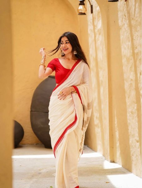 Ethnic White Premium Linen Cotton Digital Printed Saree with Contrast Border Printed Cotton Sarees Wholesale