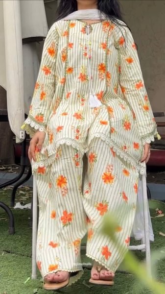 Ethnic Yellow Pure Natural Crepe Top Farshi Pant Set with Nazmin Dupatta For Kurti Set Bulk Order Ready To Wear Collection