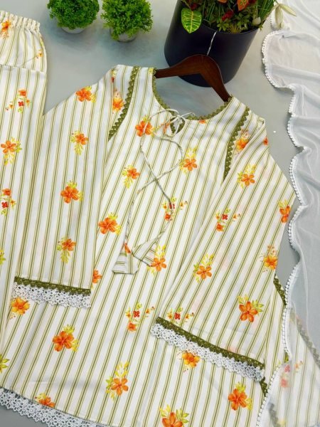 Ethnic Yellow Pure Natural Crepe Top Farshi Pant Set with Nazmin Dupatta For Kurti Set Bulk Order Ready To Wear Collection