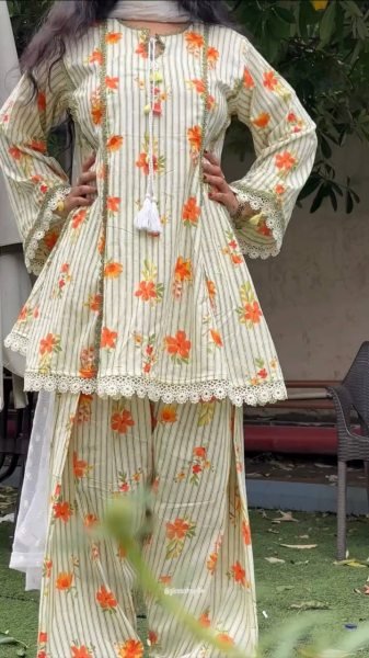Ethnic Yellow Pure Natural Crepe Top Farshi Pant Set with Nazmin Dupatta For Kurti Set Bulk Order Ready To Wear Collection