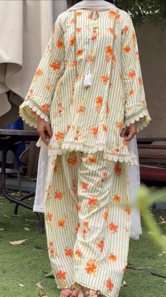 Ethnic Yellow Pure Natural Crepe Top Farshi Pant Set with Nazmin Dupatta For Kurti Set Bulk Order Ready To Wear Collection