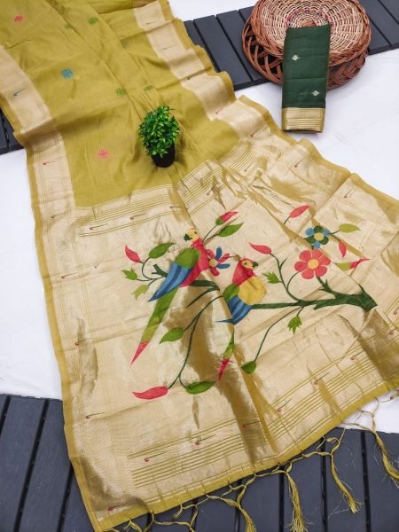 Ethnic Yellow Traditional Muga Cotton Saree with Contrast Weaving Blouse Piece Printed Cotton Sarees Wholesale