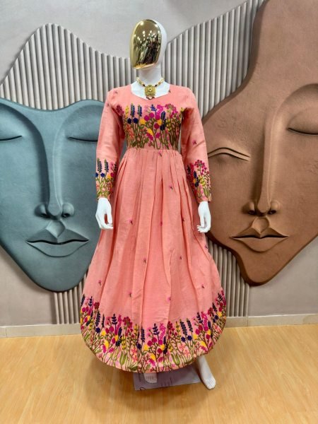 Everyday Chic Peach Kora Cotton Kurti with Delicate Embroidery & Full Lining Kurtis