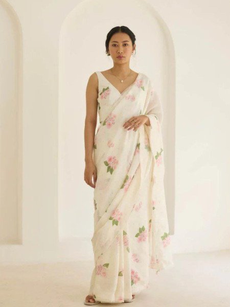 Everyday Elegance Digital Printed Linen Saree with Designer Blouse Piece Sarees 