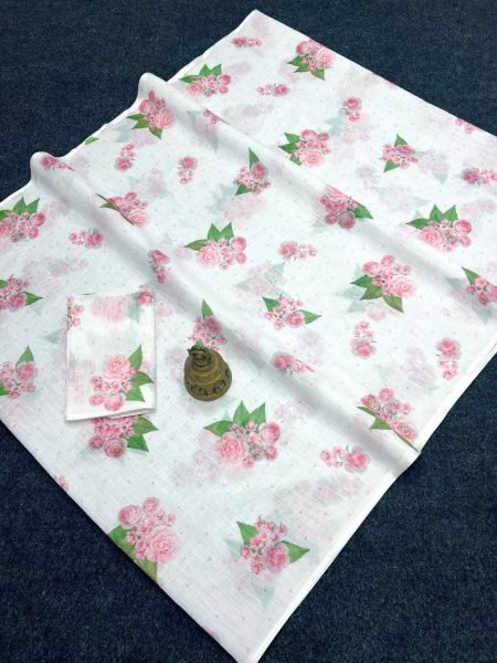 Everyday Elegance Digital Printed Linen Saree with Designer Blouse Piece Printed Cotton Sarees Wholesale