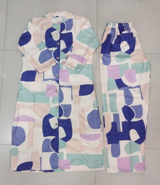 Everyday Office Style ReadyMade Blue Suit Set in Heavy Poly Rayon with Trendy Prints Kurti With Bottom Wholesale