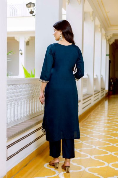 Everyday Wear Comfy Viscose Chanderi Embroidered Kurti Set with Printed Jacquard Organza Dupatta  Straight Cut Long Kurtis