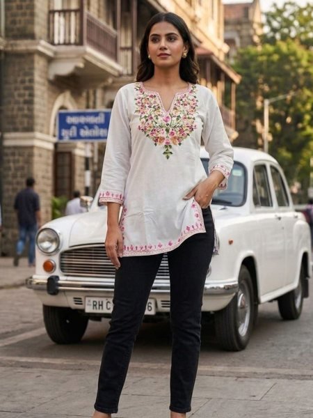 Everyday Wear Cotton Designer Kurta With Beautiful Embroidery Work Kurtis
