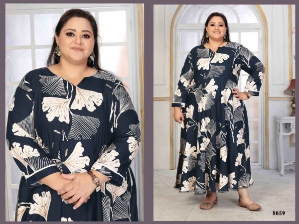 Everyday Wear Plus Size Blue Rayon Kurti with Long Straight Design Plus Size Kurti / Gown