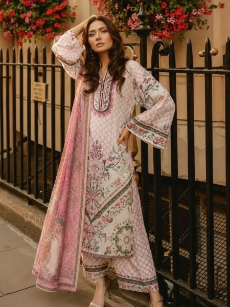 Exceptional Baby Pink Ready Made Viscose Fiona Print Kaftan Palazzo Set for Women Salwar Kameez
