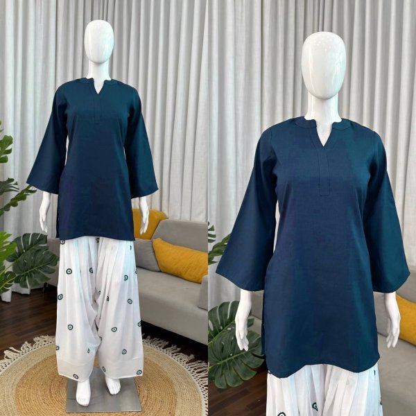 Exceptional Blue Rayon Suit with Farshi Salwar at Wholesale Rate for Women Tunics kurti