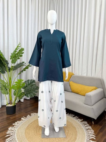 Exceptional Blue Rayon Suit with Farshi Salwar at Wholesale Rate for Women Tunics kurti