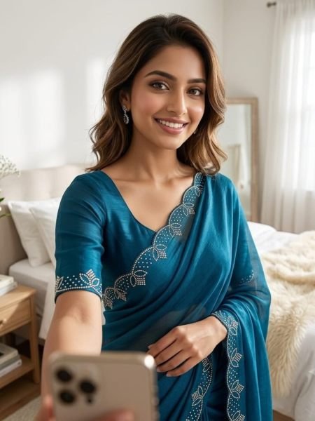 Exceptional Blue Soft Silk Saree with Diamond Work and Designer Blouse for Party 