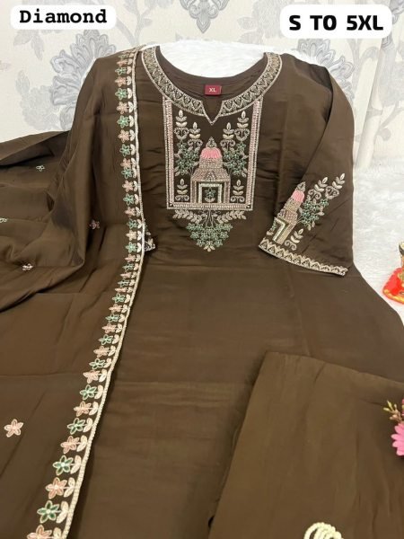 Exceptional Chocolate Brown Designer Heavy Two Tone Kurti Set with Multicolor Embroidery Embroidery Kurtis 