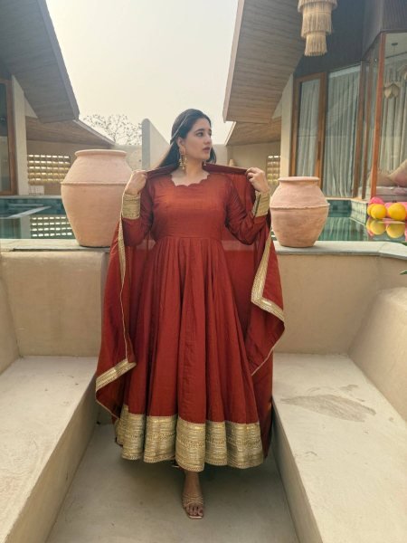 Exceptional Copper Vichitra Anarkali Set With Sequence Work For Wholesale Stock Available Ready To Wear Suit