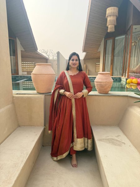 Exceptional Copper Vichitra Anarkali Set With Sequence Work For Wholesale Stock Available Ready To Wear Collection