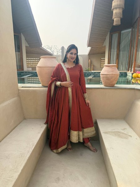 Exceptional Copper Vichitra Anarkali Set With Sequence Work For Wholesale Stock Available Ready To Wear Collection