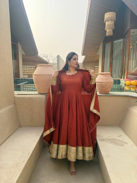 Exceptional Copper Vichitra Anarkali Set With Sequence Work For Wholesale Stock Available Ready To Wear Collection