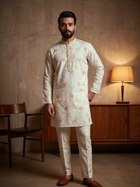 Exceptional Cotton Kurta Pyjama Set with Embroidery Sequence Work For Festive Wear 