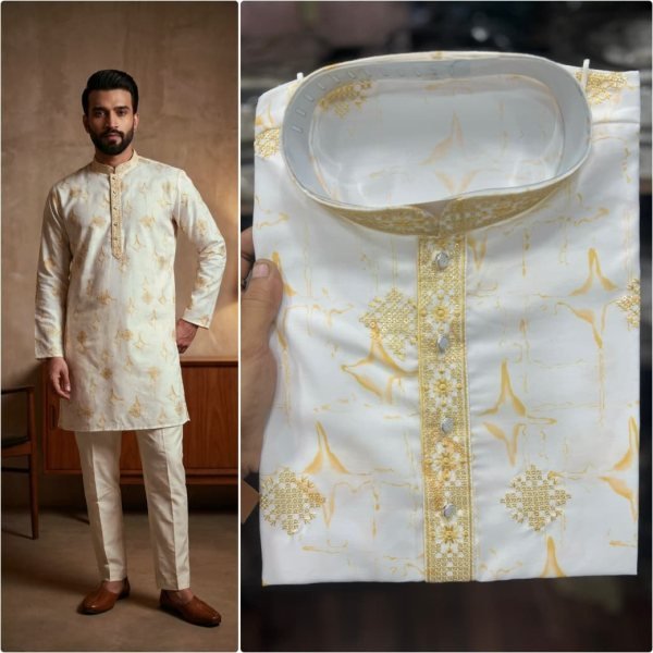 Exceptional Cotton Kurta Pyjama Set with Embroidery Sequence Work For Festive Wear Boys Wear