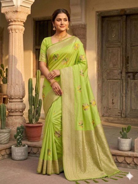 Exceptional Green and Gold Banarasi Silk Saree for Grand Occasions  Sarees 