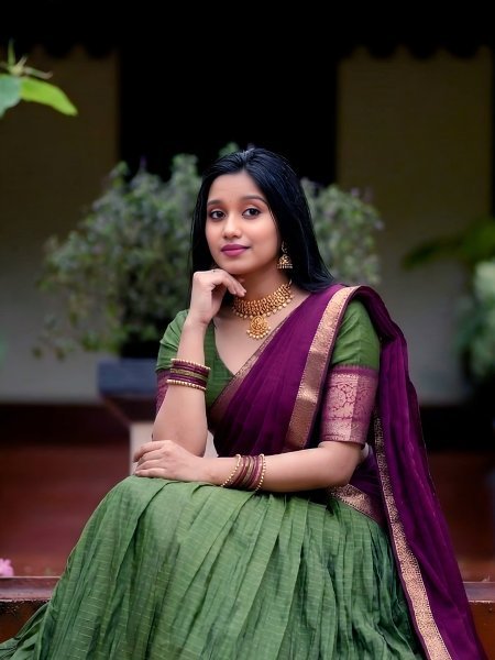 Exceptional Green Dola Chex Lehenga Choli with Zari Weaving and Lace Border Dupatta Half Saree Lehenga
