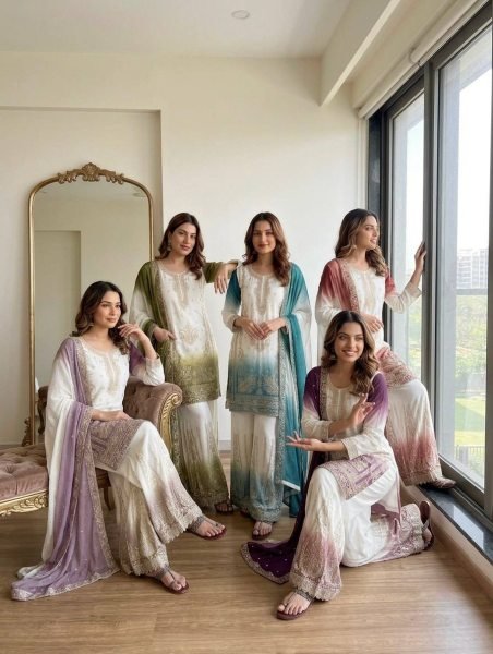 Exceptional Green Georgette Palazzo Suit with Diamond Work For Wedding Wear Ready To Wear Collection