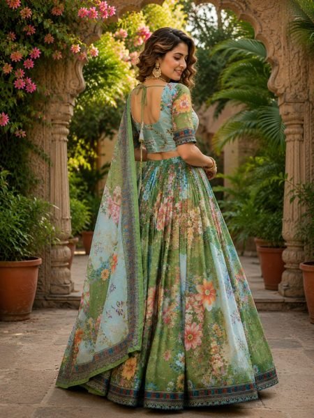 Exceptional Green Tabby Silk Lehenga with Rich Embroidery Work and Designer Dupatta Designer Lehenga Choli