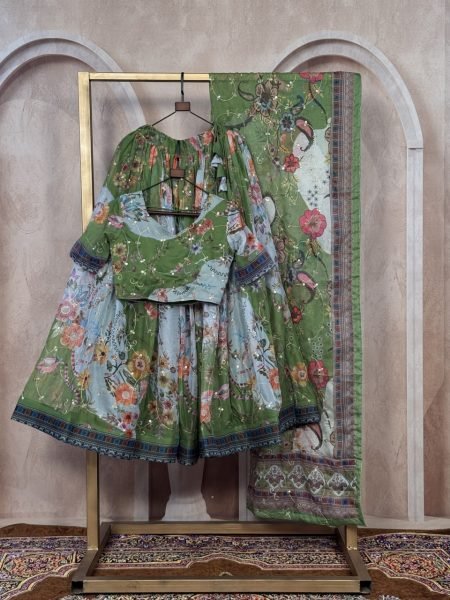 Exceptional Green Tabby Silk Lehenga with Rich Embroidery Work and Designer Dupatta Designer Lehenga Choli