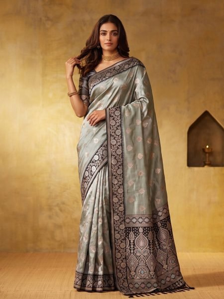 Exceptional Grey Designer Silk Blend Saree with Designer Pallu at Manufacturer Rate Silk Sarees Wholesale