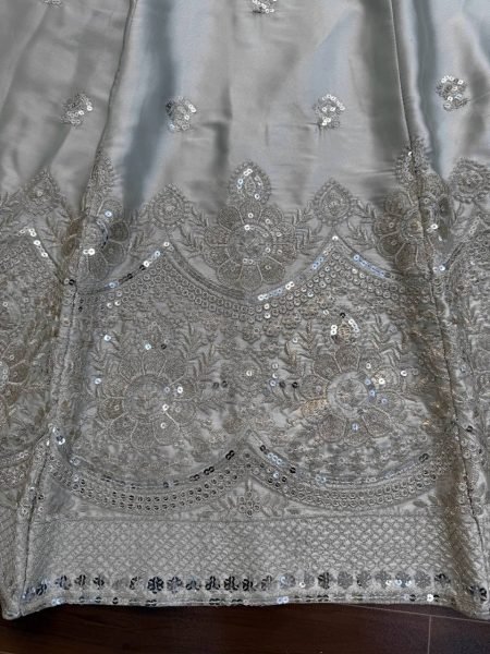 Exceptional Grey Japan Satin Lehenga with Designer Blouse Work for Wedding Wear Bollywood Lehenga Choli