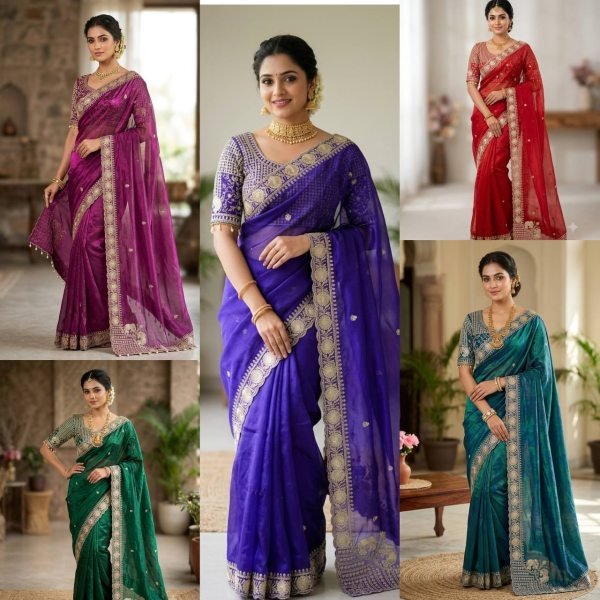 Exceptional Magenta Fendy Satin Saree with Embroidered Pallu and Real Mirror Work Blouse Designer Wedding Sarees Wholesale