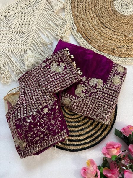 Exceptional Magenta Fendy Satin Saree with Embroidered Pallu and Real Mirror Work Blouse Designer Wedding Sarees Wholesale