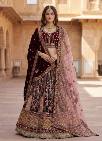 Exceptional Maroon Lehenga with Heavy Dori and Zari Work for Wedding Bridal Lehenga Choli