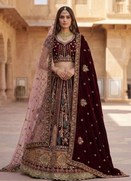 Exceptional Maroon Lehenga with Heavy Dori and Zari Work for Wedding Bridal Lehenga Choli