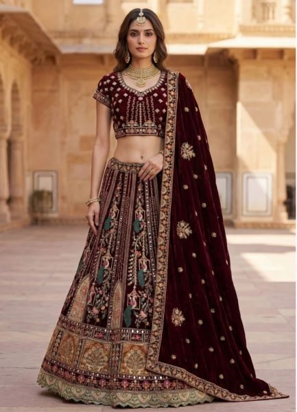 Exceptional Maroon Lehenga with Heavy Dori and Zari Work for Wedding Bridal Lehenga Choli